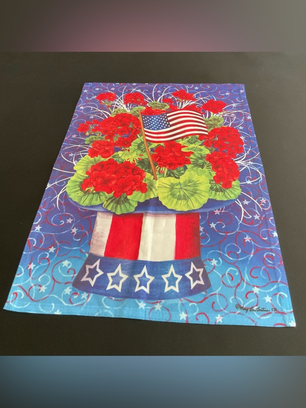 Patriotic Floral Garden Flag with American Flag